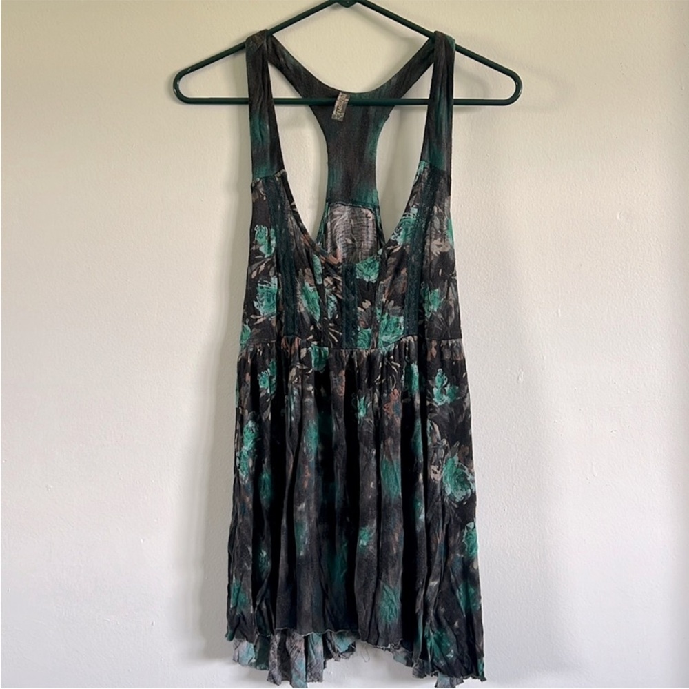 Free People Racerback Top / Tunic Black and Green with Lace